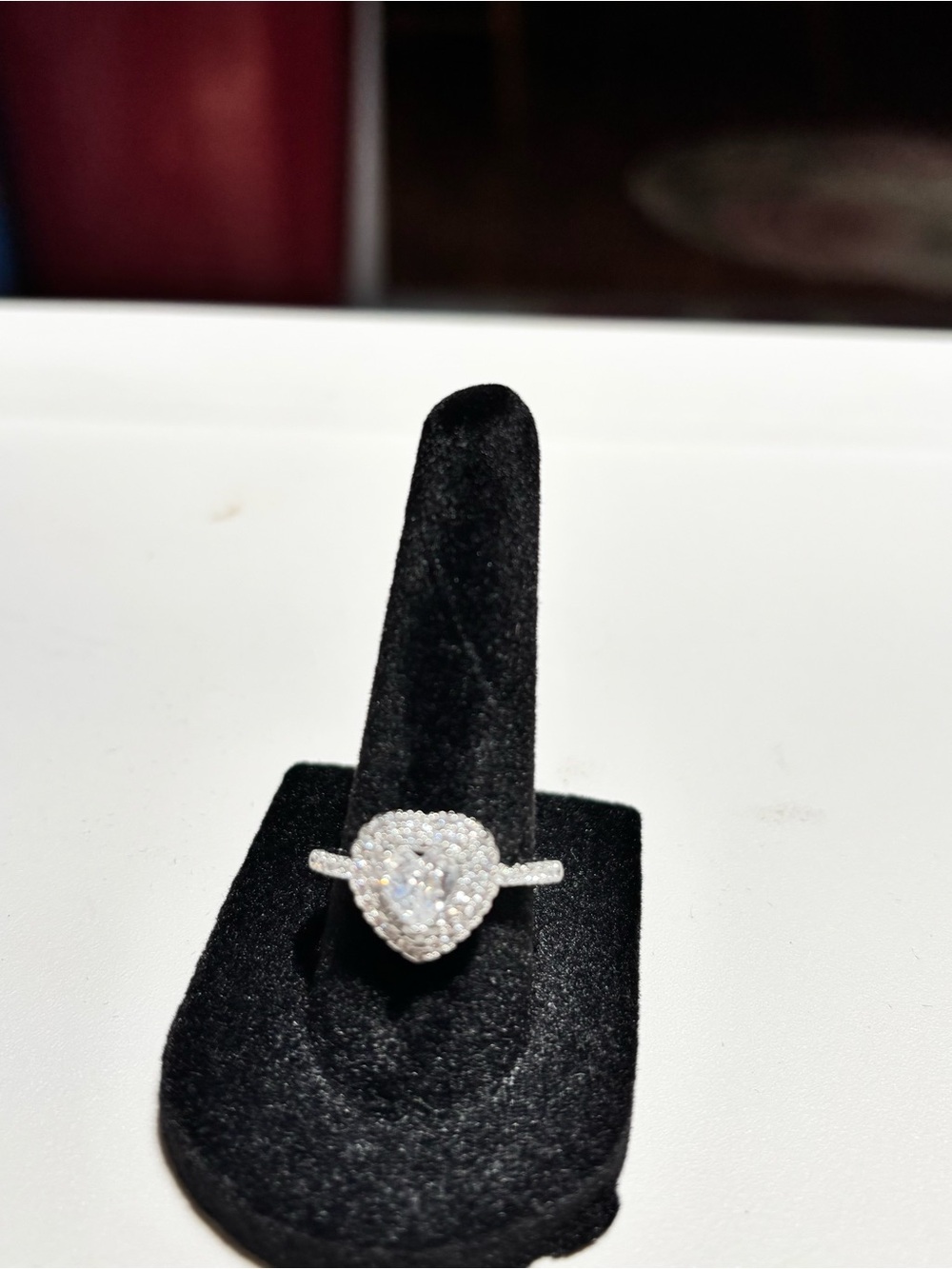 Silver Heart Shaped Halo Ring with Clear Simulated Zirconia .Accent Size 7